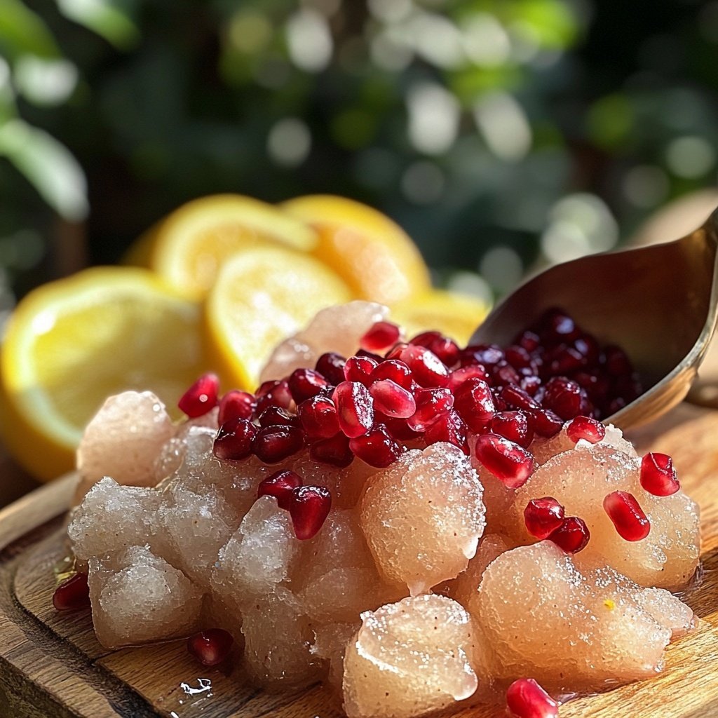 Granité doux d’agrumes et grenade