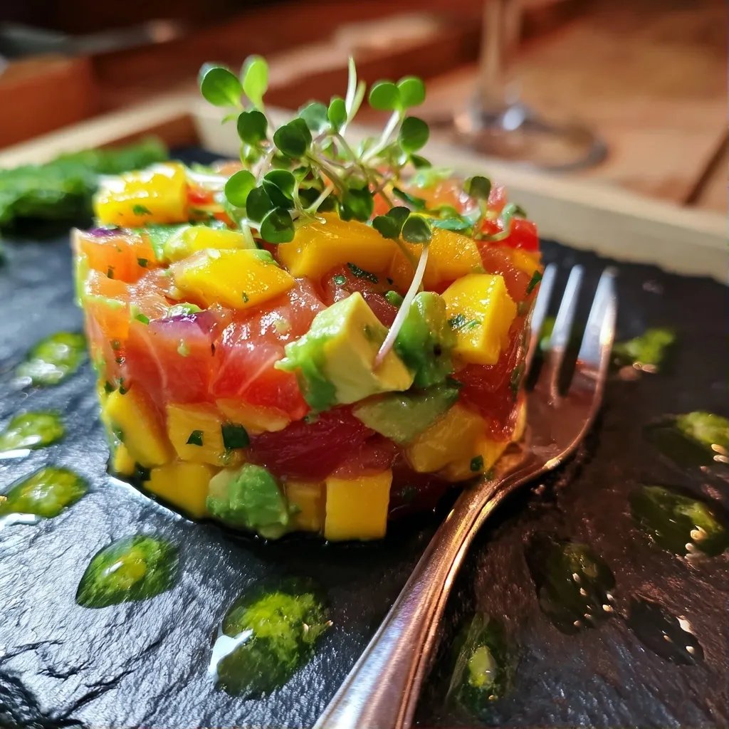 Tartare saumon mangue avocat