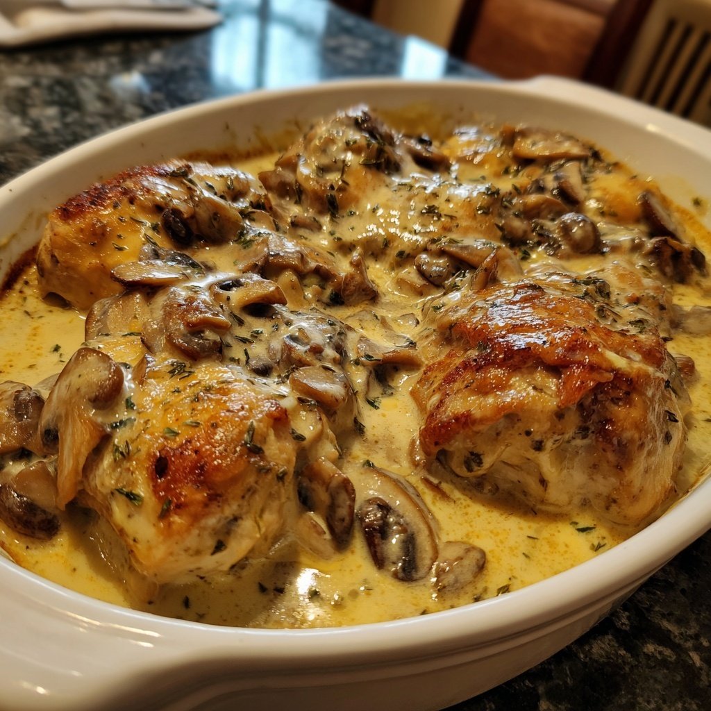 Poulet à la crème et aux champignons
