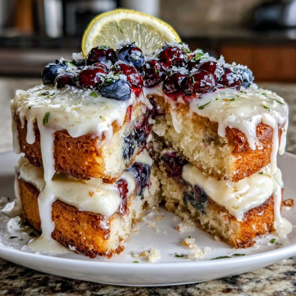 Sublime gâteau layer citron myrtilles