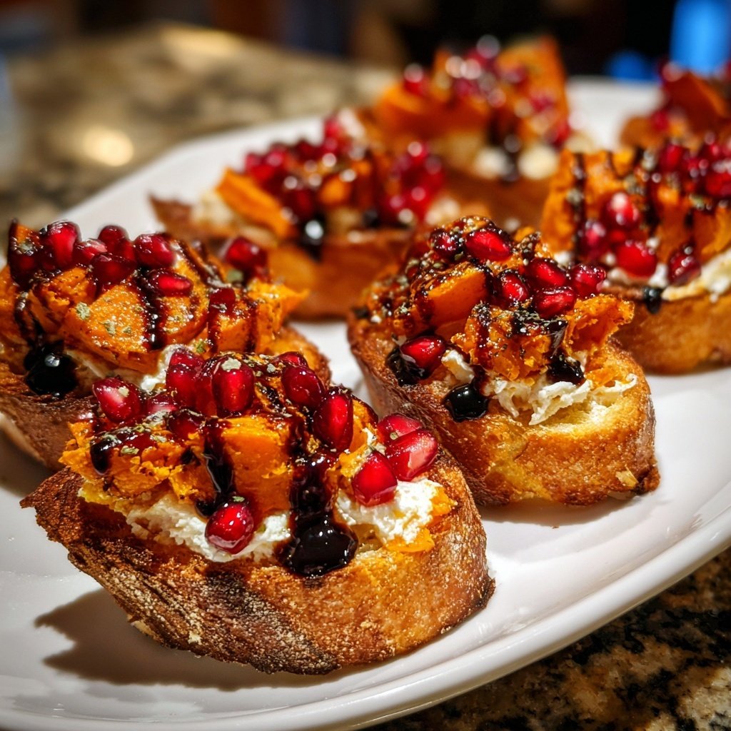 Süßkartoffel Granatapfel Crostini