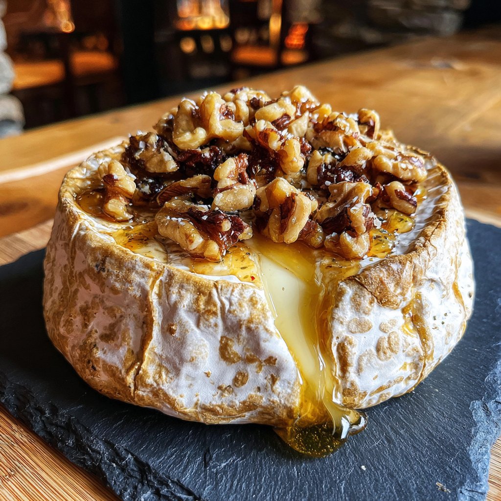 Brie rôti miel noix