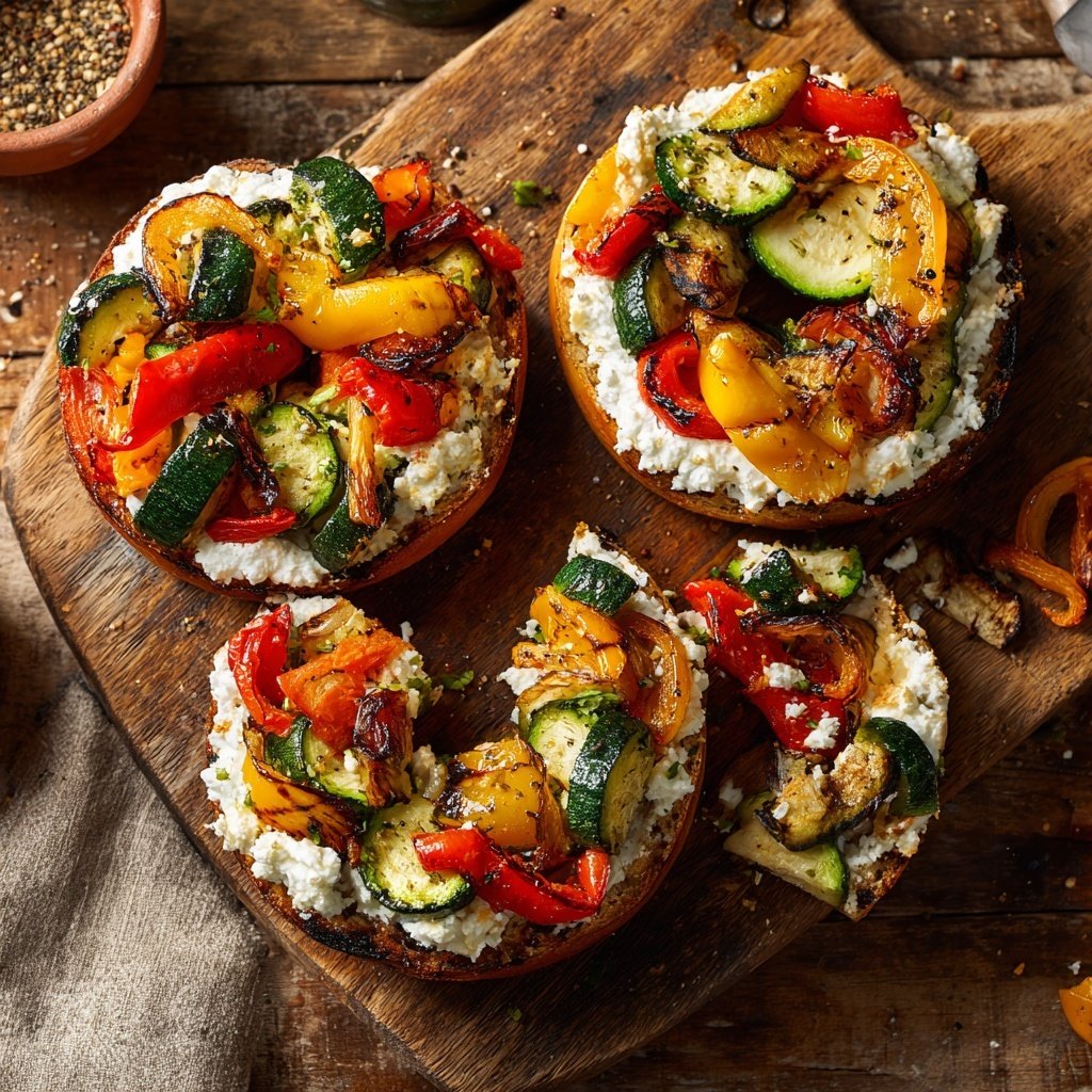 Bagels au cottage cheese et légumes grillés