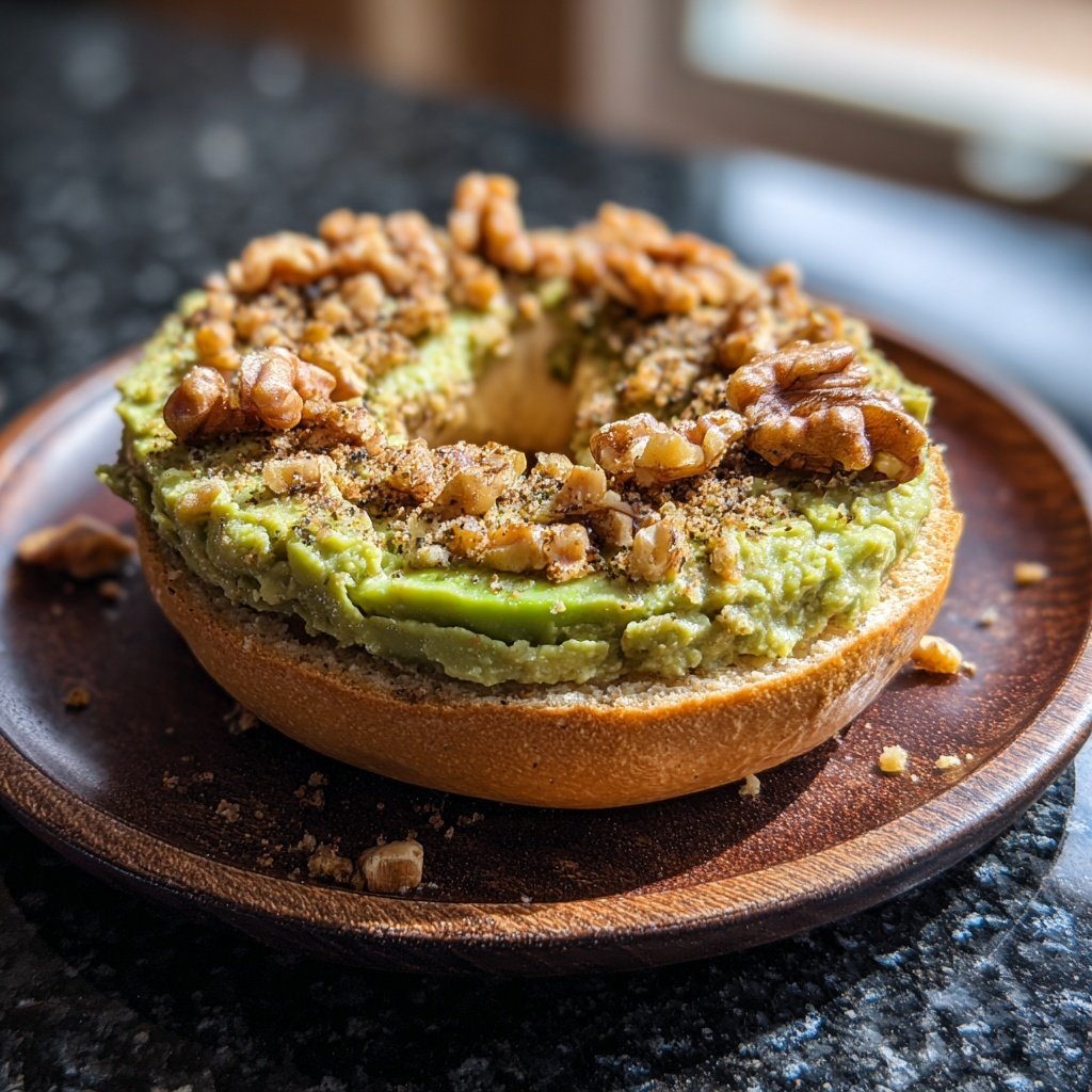 Petit déjeuner bagel protéiné aux noix