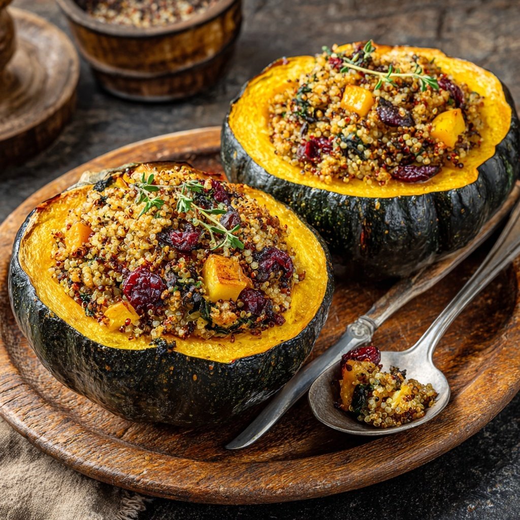 Courge musquée farcie quinoa canneberges