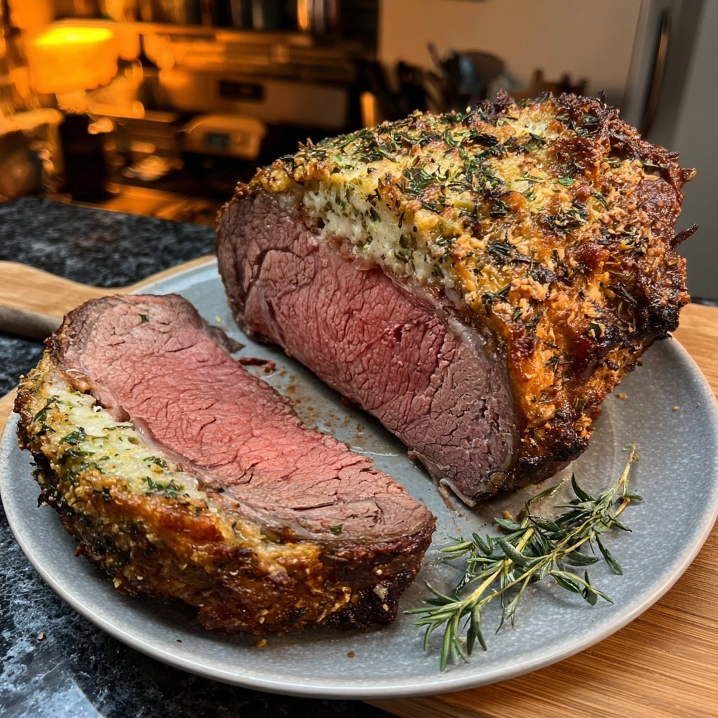 Rôti prime rib croûte herbes ail