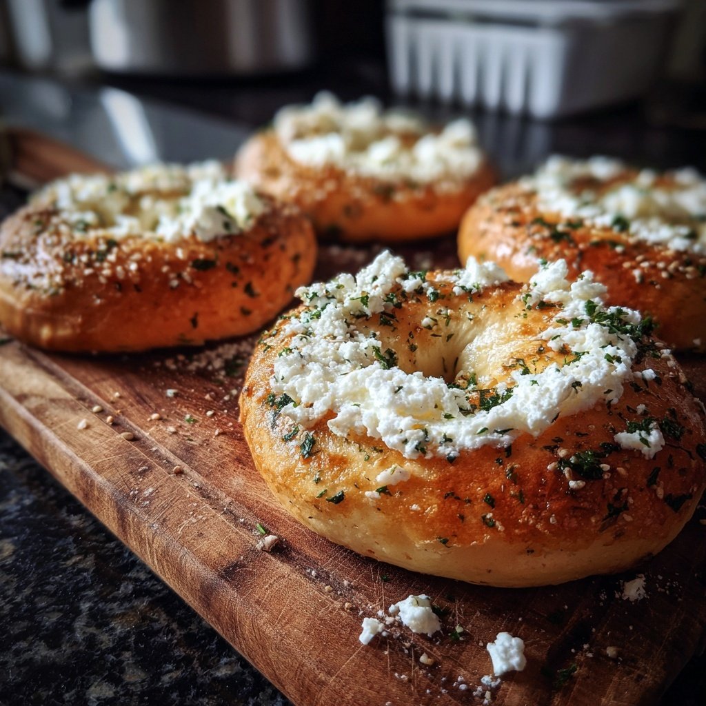 Bagels aux herbes et cottage cheese