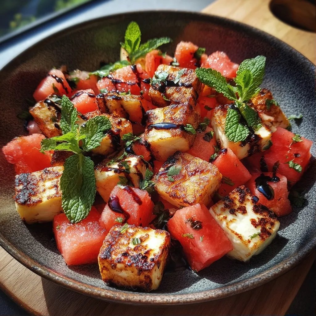 Halloumi grillé salade pastèque