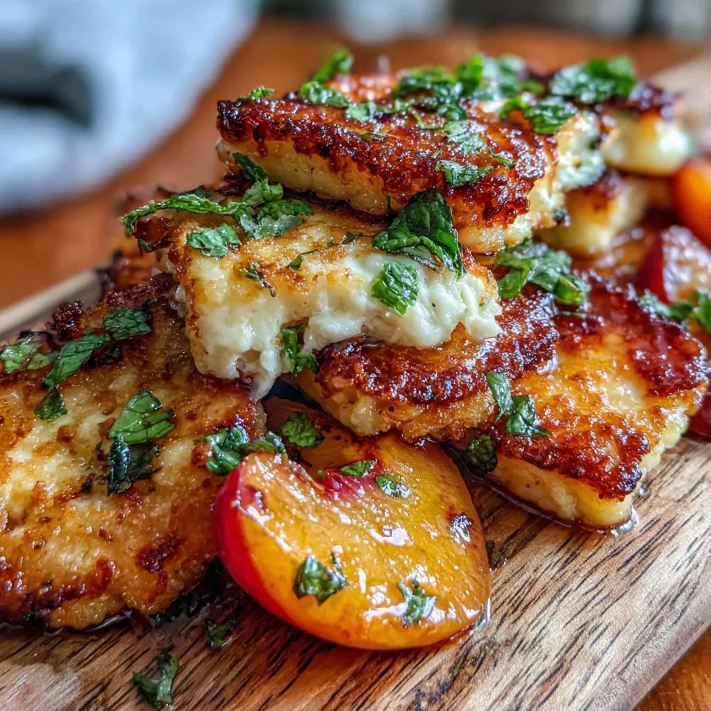 Halloumi grillé pêches rôties