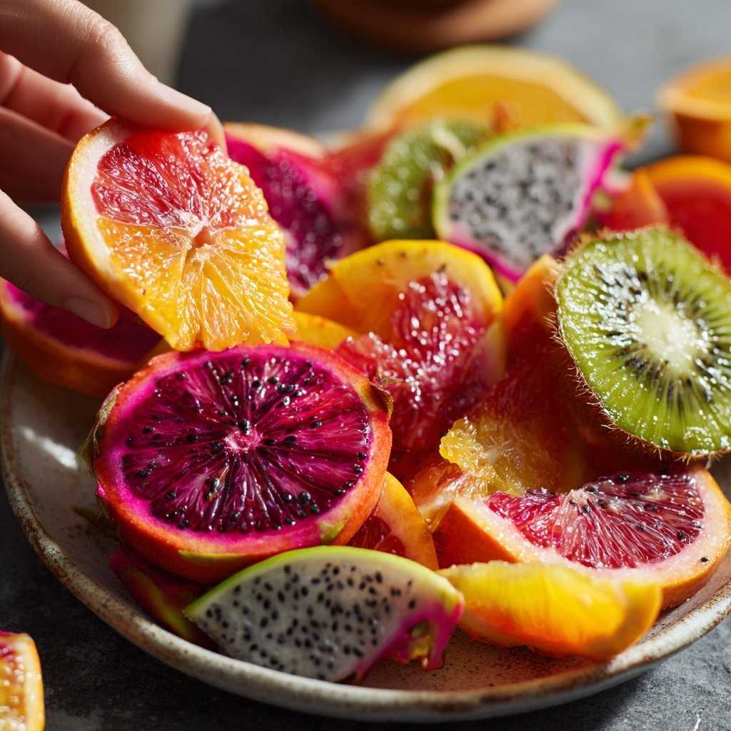 Mosaïque d’agrumes et fruits exotiques
