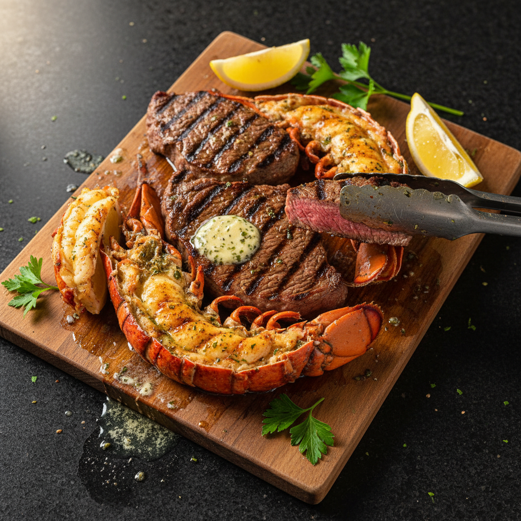 Assiette Mixte Grillée avec Steak et Homard